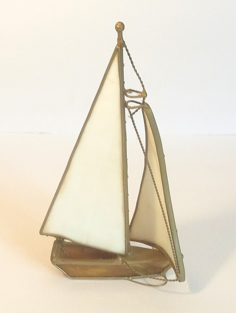Stained-glass sailboat Hand-made nautical sculpture Decorative sailing art piece
